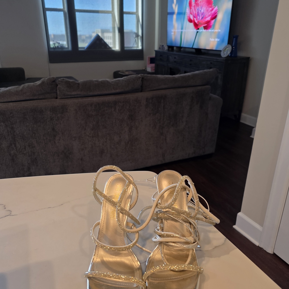 Elegant Gold Strappy Women's Heels